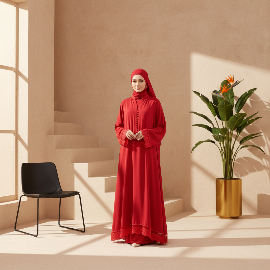 Layla  Lace-trim Abaya Dress